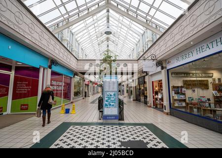 View along Obelisk Way in The Square shopping centre or mall in Camberley, Surrey, England, UK Stock Photo