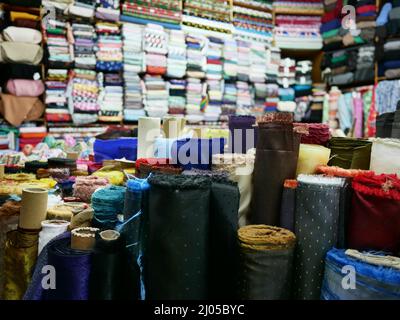 Fabric store interior of fabric shop, Birmingham, UK Stock Photo