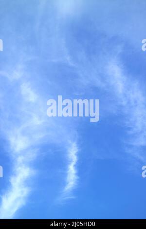 Beautiful white feathery clouds spreading on vibrant blue sky Stock Photo