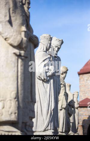 Vertical shot of statues at the historic Bory Castle in Szekesfehervar, Hungary Stock Photo