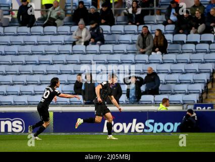 Hull City's Ryan Longman celebrates scoring their side's second goal of the game during the Sky Bet Championship match at the Coventry Building Society Arena, Coventry. Picture date: Wednesday March 16, 2022. Stock Photo