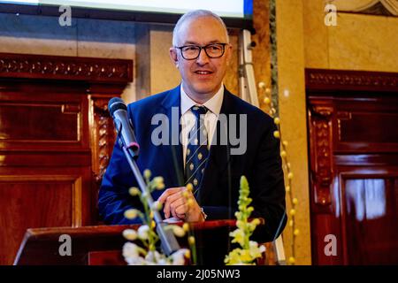 ROTTERDAM - Burgemeester Ahmed Aboutaleb tijdens de verkiezingsavond van de gemeente Rotterdam. ANP ROBIN UTRECHT Stock Photo