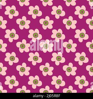 White flowers on purple background. Seamless, repeated pattern. Stock Vector