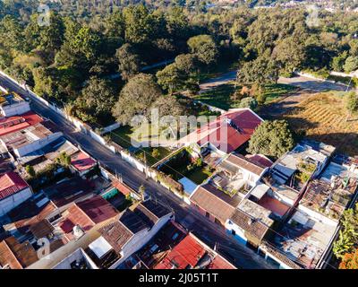 Aerial photograph of Antigua, Guatemala on a beautiful morning. Stock Photo