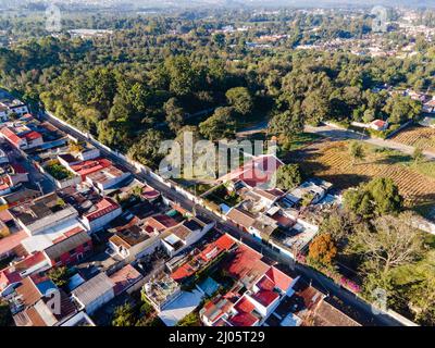 Aerial photograph of Antigua, Guatemala on a beautiful morning. Stock Photo