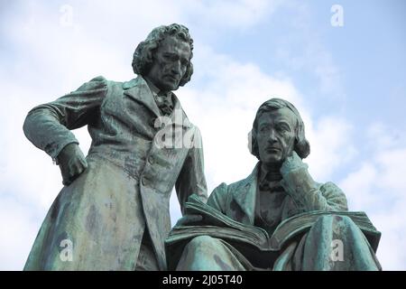 Brothers Grimm National Monument at the Market Square in Hanau, Hesse, Germany Stock Photo