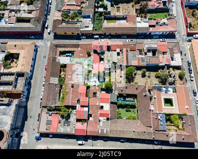 Aerial photograph of Antigua, Guatemala on a beautiful morning. Stock Photo