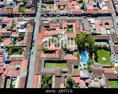 Aerial photograph of Antigua, Guatemala on a beautiful morning. Stock Photo