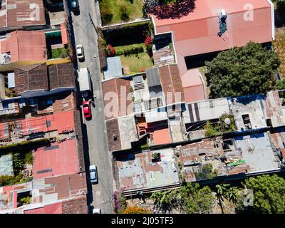 Aerial photograph of Antigua, Guatemala on a beautiful morning. Stock Photo