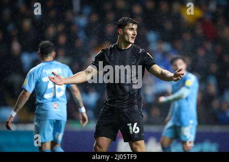 Coventry, UK. 16th Mar, 2022. Ryan Longman #16 of Hull City gestures and reacts during the game in Coventry, United Kingdom on 3/16/2022. (Photo by James Heaton/News Images/Sipa USA) Credit: Sipa USA/Alamy Live News Stock Photo