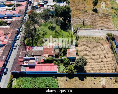 Aerial photograph of Antigua, Guatemala on a beautiful morning. Stock Photo