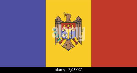 National flag of the Republic of Moldova. Vector Illustrator Stock Vector