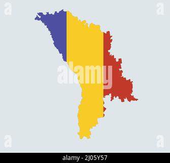 Outline of the Republic of Moldova with its national flag Stock Vector