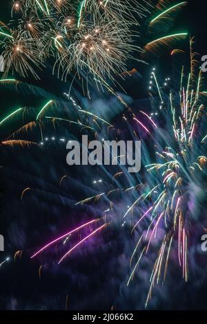 many colored spark from fireworks on new year Stock Photo