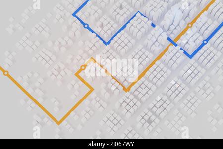 Modern white city concept with GPS symbol. Digital 3D rendering. Stock Photo