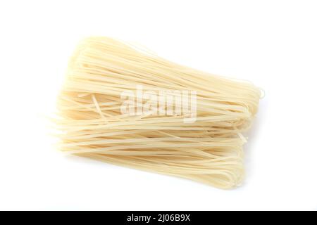 Raw dry rice noodles on white background Stock Photo