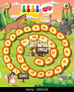 A snake ladder animal game template illustration Stock Vector
