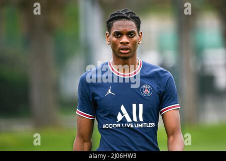 Saint Germain En Laye, France. 16th Mar, 2022. Sekou Yansane of PSG during the UEFA Youth League (U19), Quarter-finals football match between Paris Saint-Germain (PSG) and RB Salzburg (FC) on March 16, 2022 at Georges Lefevre stadium in Saint-Germain-en-Laye, France - Credit: Victor Joly/Alamy Live News Stock Photo