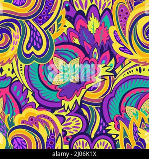 Funky colorful seamless psychedelic texture for decoration and design. Stock Vector