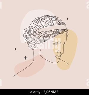 Ancient greek sculpture. Linear head of Aphrodite. Goddess antique statue. Trendy vector illustration in one line drawing style. Minimalist female Stock Vector