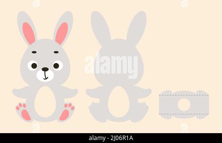 Party favor bunny chocolate egg holder. Retail paper box for the easter egg. Printable color scheme. Print, cut out, glue. Vector stock illustration Stock Vector