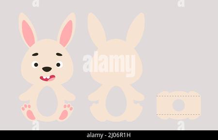 Cute easter bunny chocolate egg holder. Printable color scheme. Print, cut out, glue. Retail paper box for the easter egg. Vector stock illustration Stock Vector