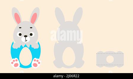 Cute easter bunny chocolate egg holder. Printable color scheme. Print, cut out, glue. Retail paper box for the easter egg. Vector stock illustration Stock Vector