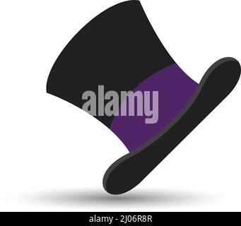 Black Top Hat With Purple Ribbon On White Background Stock