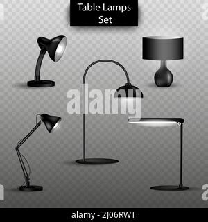 Vector set of 3d isolated table lamps on transparent background. Elements of home interior design. Stock Vector