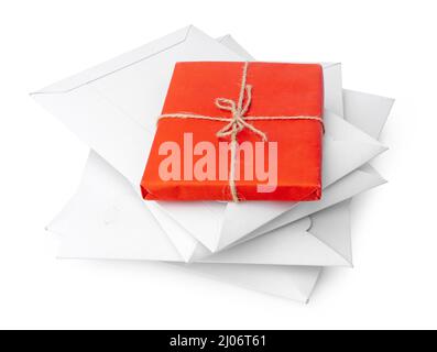 Stack of envelopes on white background Stock Photo
