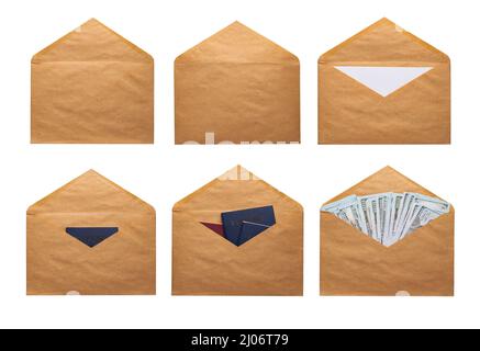 Recycled craft paper envelope isolated white background Stock Photo