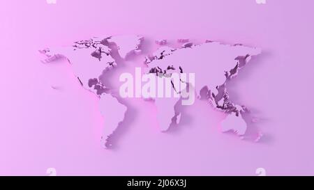 Pink World Map 3D illustration with light and shadow Stock Photo