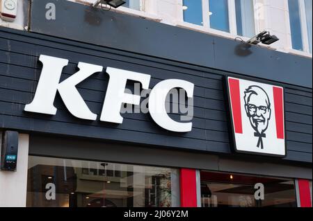 Belfast, UK- Feb 19, 2022: KFC Restaurant in Belfast Northern Ireland. Stock Photo