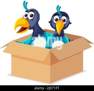 A birds in the box on white background illustration Stock Vector
