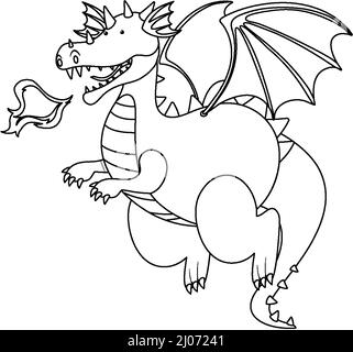 Dragon black and white doodle character illustration Stock Vector