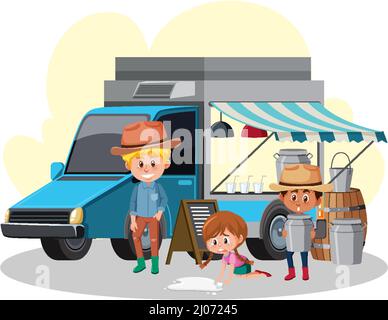 Flea market concept with food truck illustration Stock Vector