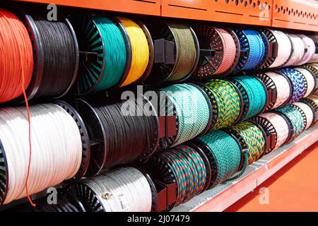 Nylon rope for climbing and high-altitude work in store Stock Photo