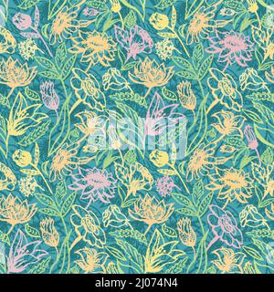 Seamless outline vector background with vintage flowers Stock Vector