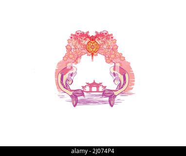 Traditional Japanese Koi Fish artistic card Stock Vector