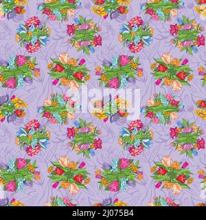Green seamless background with spring flowers for design Stock Vector