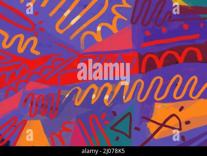Artful geometric form with abstract shapes and lines, shape of their and plant abstract, illustration with expressionism. Background color line with y Stock Photo