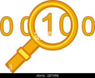 Yellow binary search icon. Binary code in magnifying glass. Vector illustration for web site or application Stock Vector