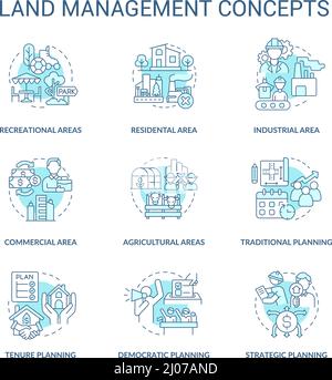 Land management turquoise concept icons set Stock Vector