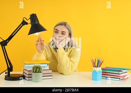 Concept of preapring to exams and tests with student girl Stock Photo