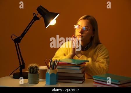 Concept of preapring to exams and tests with student girl Stock Photo