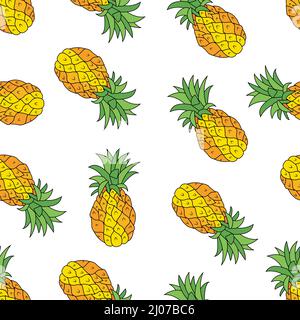 Seamless pattern with pineapples, flat vector illustration. For t-shirt prints and other uses. Stock Vector