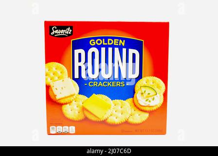 Savoritz Brand Golden Round Crackers Stock Photo