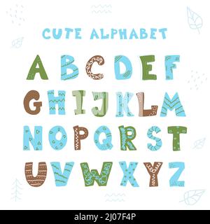 Doodle hand drawn style outline colorful letters of English alphabet, cute funny decorative font, lettering. Stock Vector