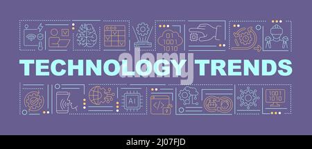 Current trends in technology word concepts purple banner Stock Vector
