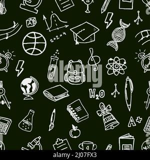 Sketchy vector hand drawn doodle cartoon set of school objects and symbols. Seamless pattern Stock Vector